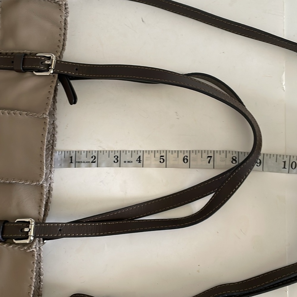 Gianni Conti Italian Taupe Beige Leather Patchwork Boho Satchel Tote Bag - Picture 9 of 10